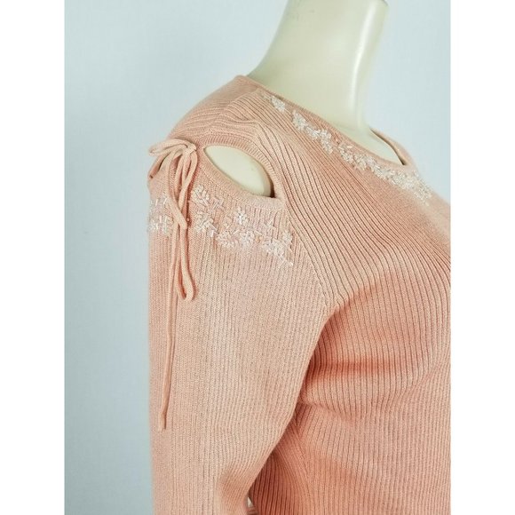CHRISTINE PHILLIPE peach peekaboo sleeves beaded Sweater size Large - Picture 5 of 11